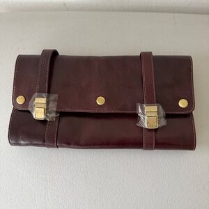 Red Envelope Leather Excursion Travel Case Bag Trifold Brown Tan Gold
